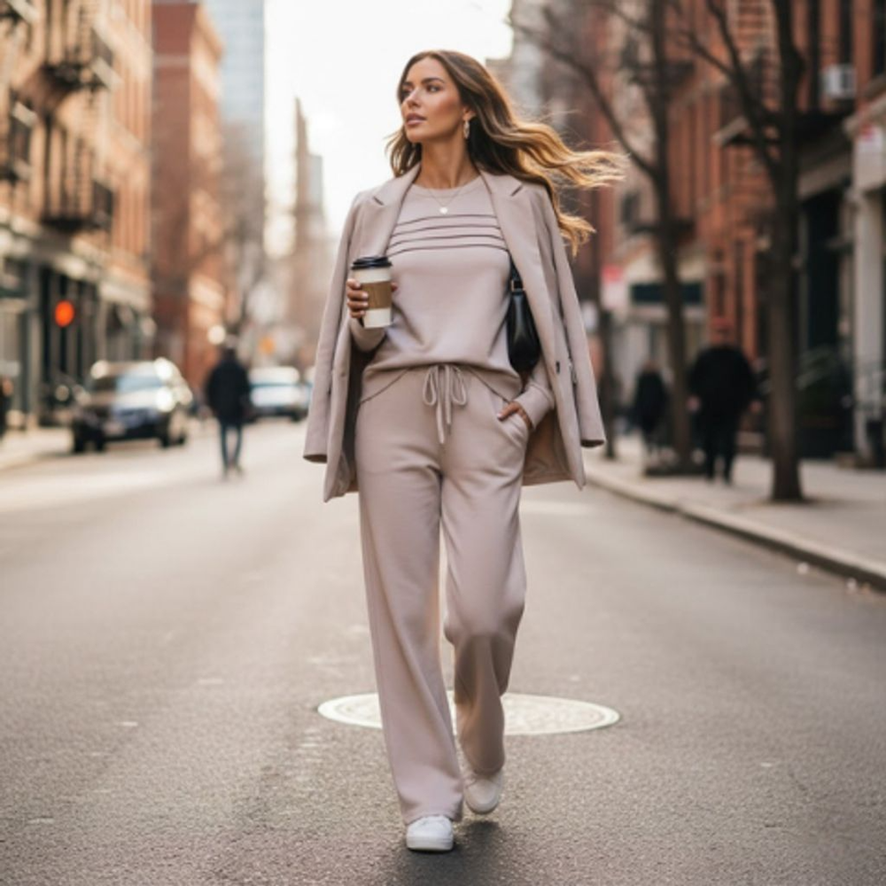 🔥LAST DAY 45% OFF✨Women’s Crew Neck Lounge Set - Soft Cotton Top & Drawstring Pants